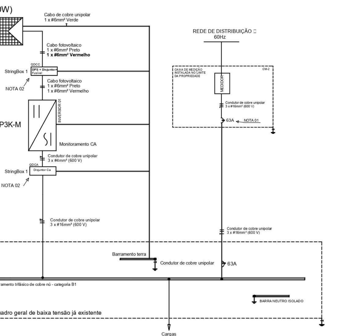 Recorte do diagrama do sistema fotovoltaico de 5,5 kWp